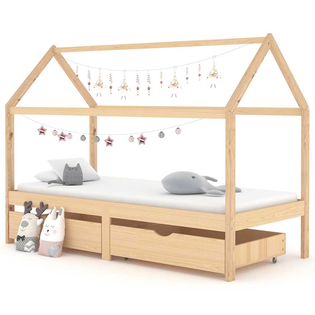 Kids Bed Frame | Natural wood | Solid pine wood | 90x200 cm