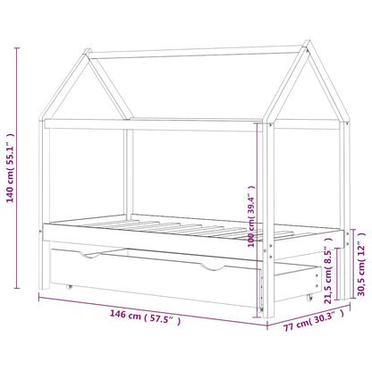 Kids Bed Frame | White | Solid pine wood | 70 cm x 140 cm