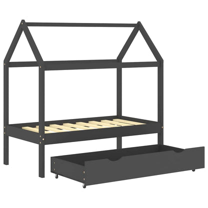 Kids Bed Frame with a Drawer Dark Grey Solid Pine Wood 70x140cm