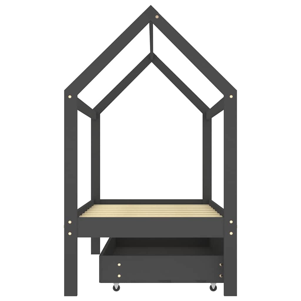 Kids Bed Frame | Dark Grey | Solid Pine Wood | 80x160 cm | Kids Bed Frame