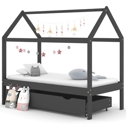 Kids Bed Frame | Dark Grey | Solid Pine Wood | 80x160 cm | Kids Bed Frame