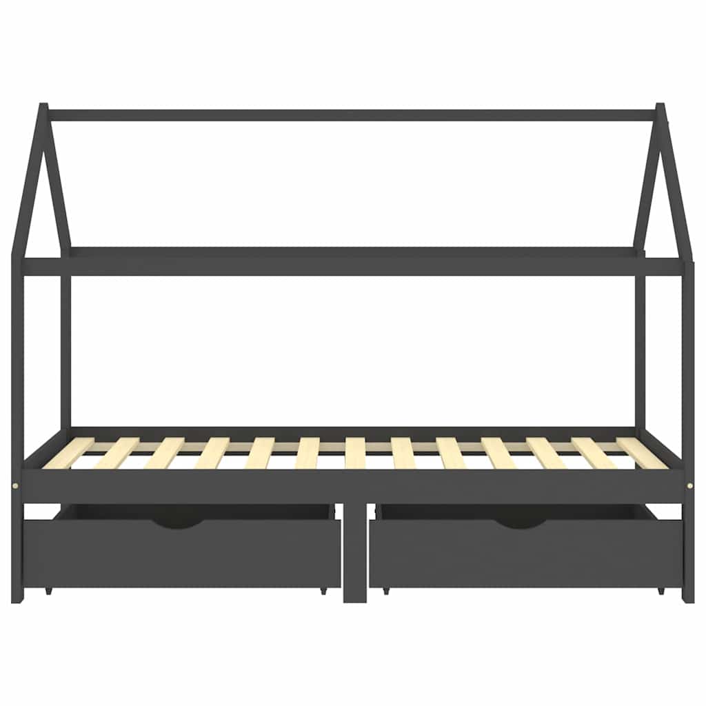 Kids Bed Frame | Dark Grey | Solid Pine Wood | 90x200 cm | Kids Bed Frame