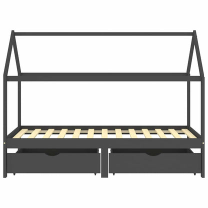 Kids Bed Frame | Dark Grey | Solid Pine Wood | 90x200 cm | Kids Bed Frame