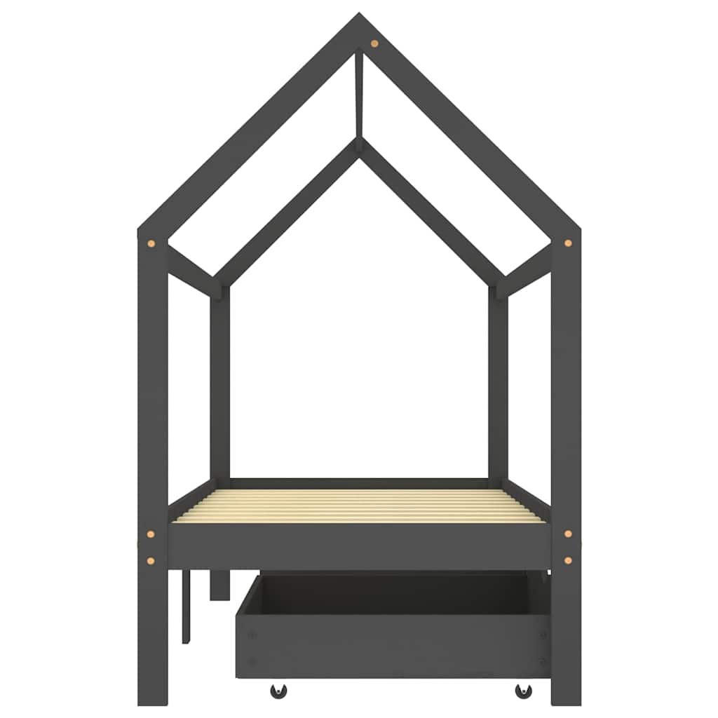 Kids Bed Frame | Dark Grey | Solid Pine Wood | 90x200 cm | Kids Bed Frame