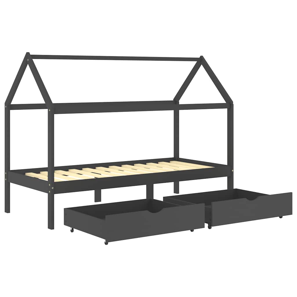 Kids Bed Frame | Dark Grey | Solid Pine Wood | 90x200 cm | Kids Bed Frame
