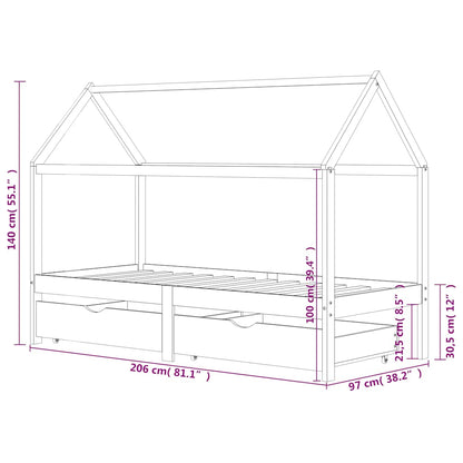 Kids Bed Frame | Dark Grey | Solid Pine Wood | 90x200 cm | Kids Bed Frame