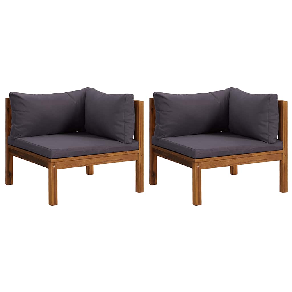 Corner Sofas 2 pcs with Dark Gray Cushions Solid Acacia Wood