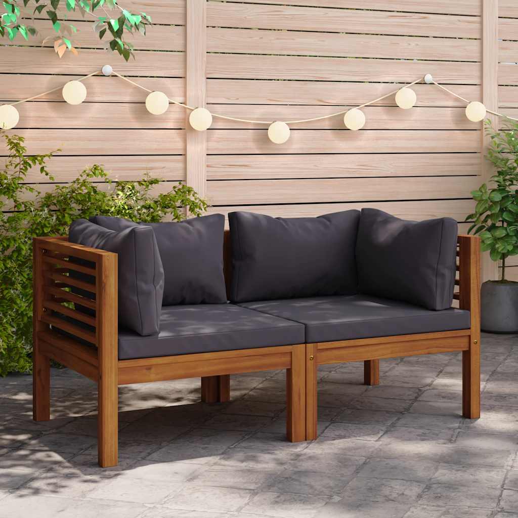 Corner Sofas 2 pcs with Dark Gray Cushions Solid Acacia Wood