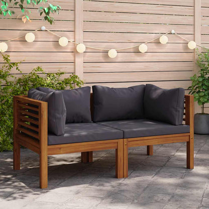 Corner Sofas 2 pcs with Dark Gray Cushions Solid Acacia Wood