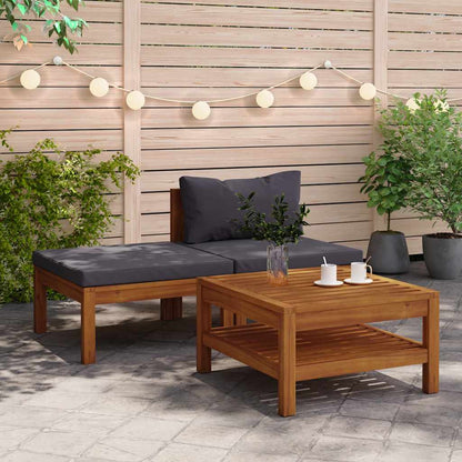 3 Piece Patio Lounge Set with Dark Gray Cushions Acacia Wood