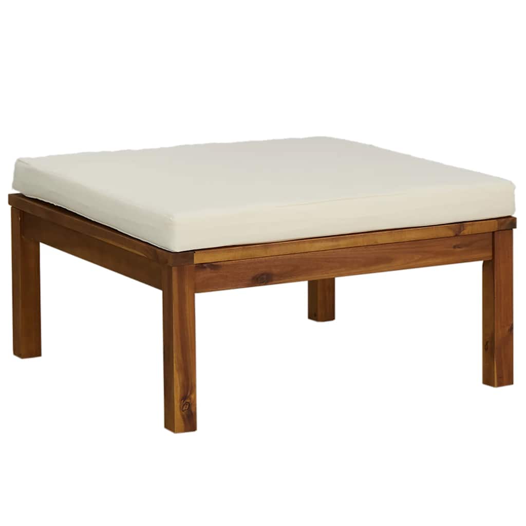 3 Piece Patio Lounge Set with Cream White Cushions Acacia Wood