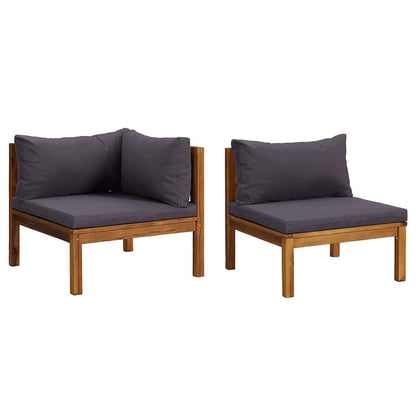 2 Piece Sofa Set with Dark Gray Cushions Solid Acacia Wood