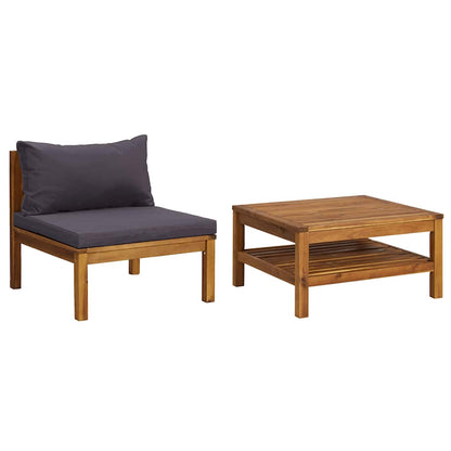 2 Piece Patio Sofa Set with Dark Gray Cushions Acacia Wood