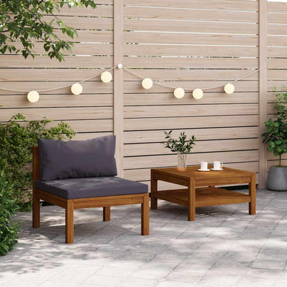 2 Piece Patio Sofa Set with Dark Gray Cushions Acacia Wood