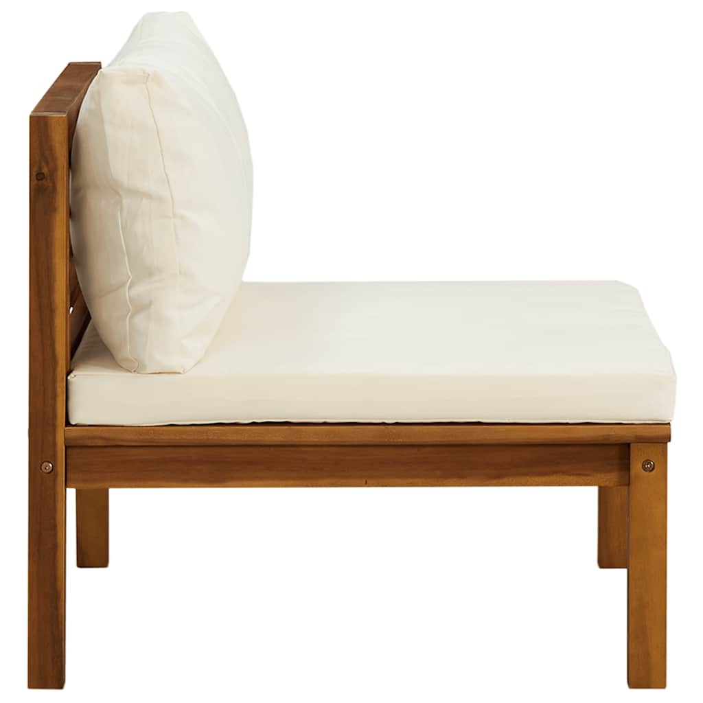 2 Piece Patio Sofa Set with Cream White Cushions Acacia Wood