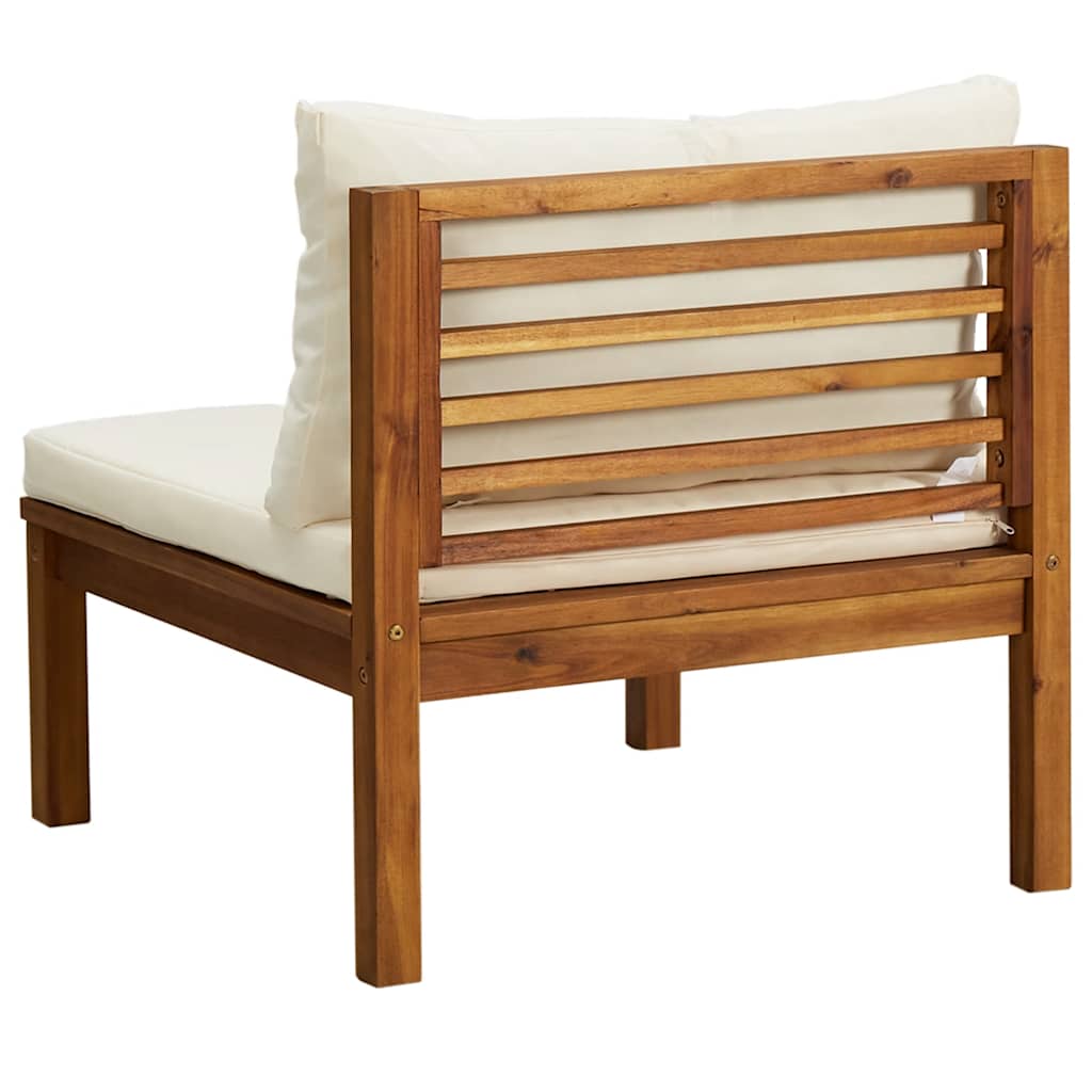 2 Piece Patio Sofa Set with Cream White Cushions Acacia Wood