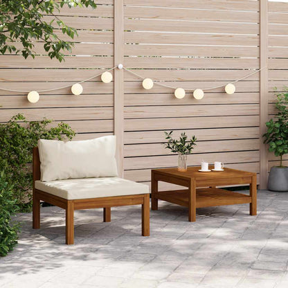 2 Piece Patio Sofa Set with Cream White Cushions Acacia Wood