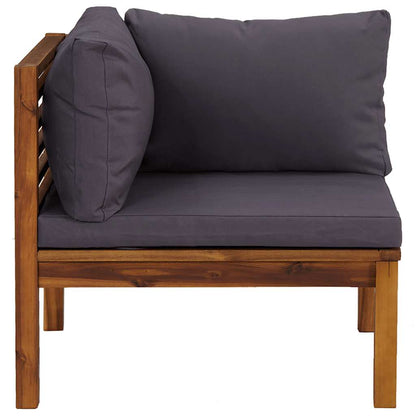 Sectional Corner Sofa with Dark Gray Cushions Solid Acacia Wood