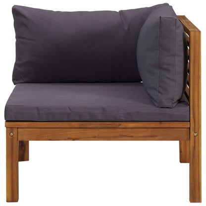 Sectional Corner Sofa with Dark Gray Cushions Solid Acacia Wood