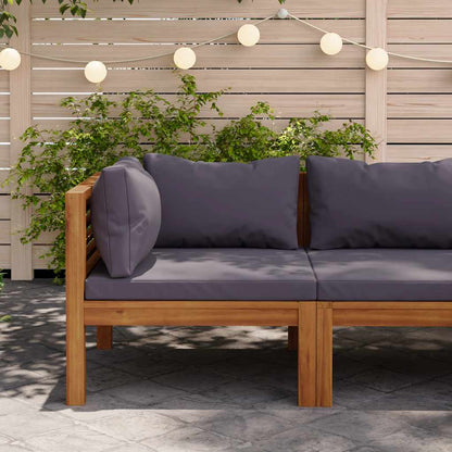 Sectional Corner Sofa with Dark Gray Cushions Solid Acacia Wood