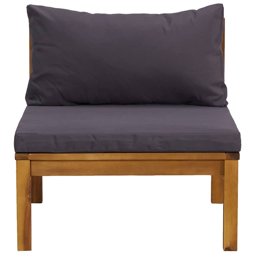 Sectional Middle Sofa with Dark Gray Cushions Solid Acacia Wood