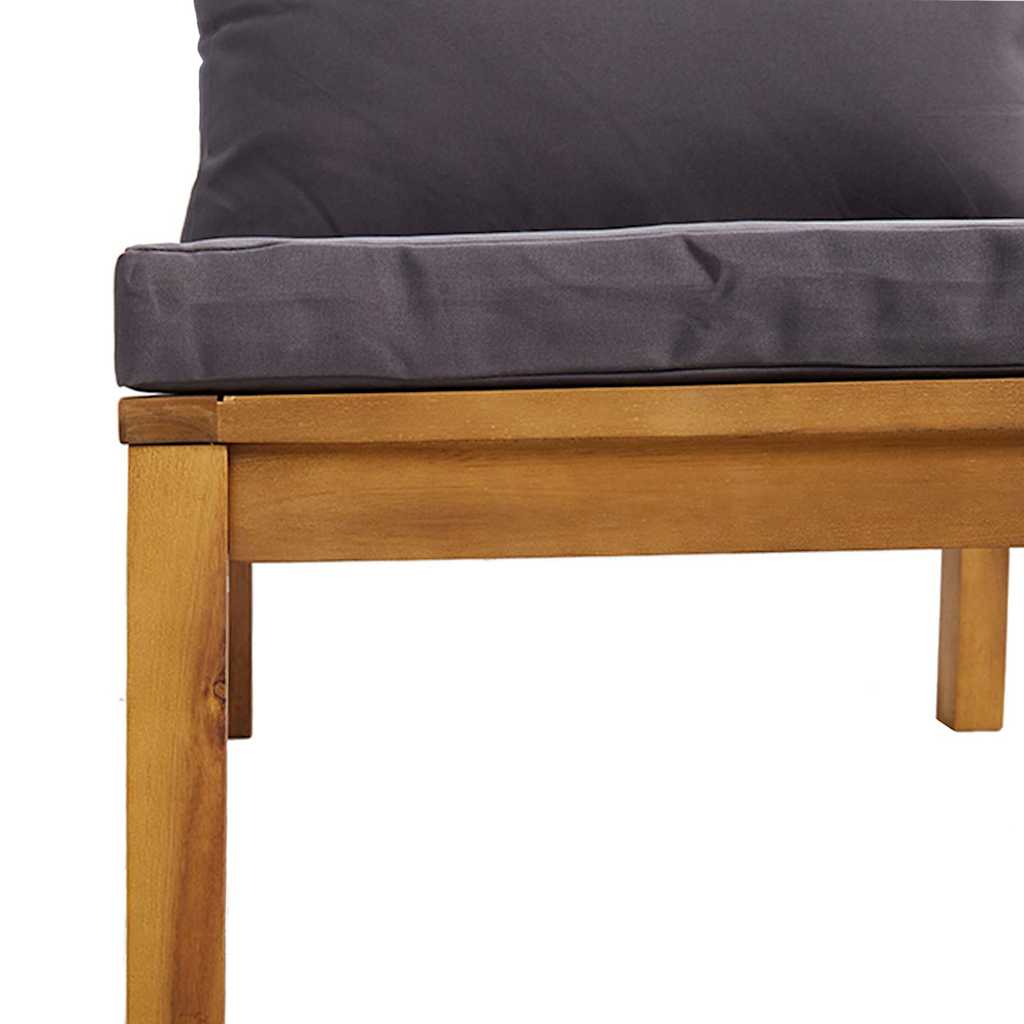 Sectional Middle Sofa with Dark Gray Cushions Solid Acacia Wood