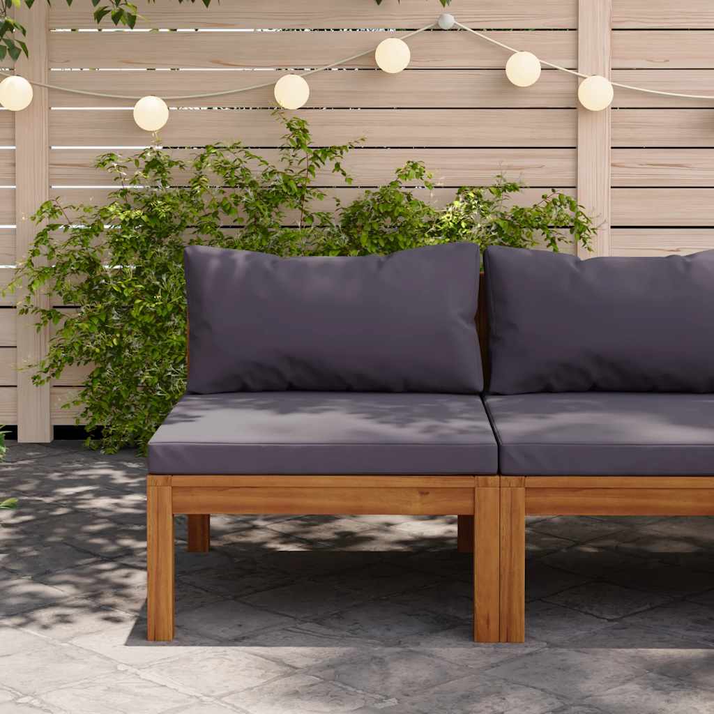 Sectional Middle Sofa with Dark Gray Cushions Solid Acacia Wood