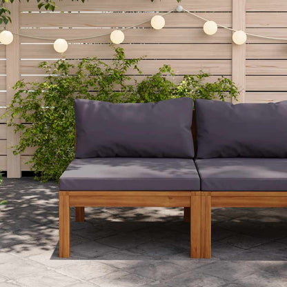 Sectional Middle Sofa with Dark Gray Cushions Solid Acacia Wood