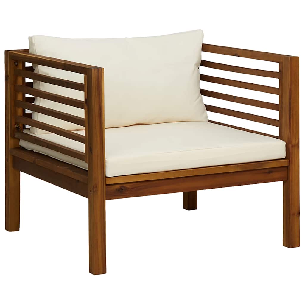 Patio Chair with Cream White Cushions Solid Acacia Wood