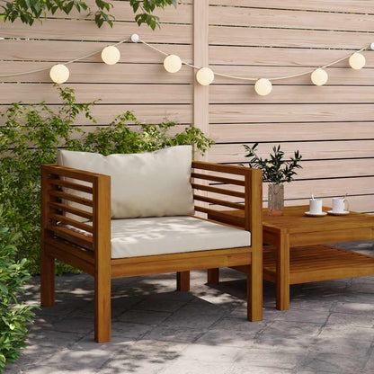 Patio Chair with Cream White Cushions Solid Acacia Wood