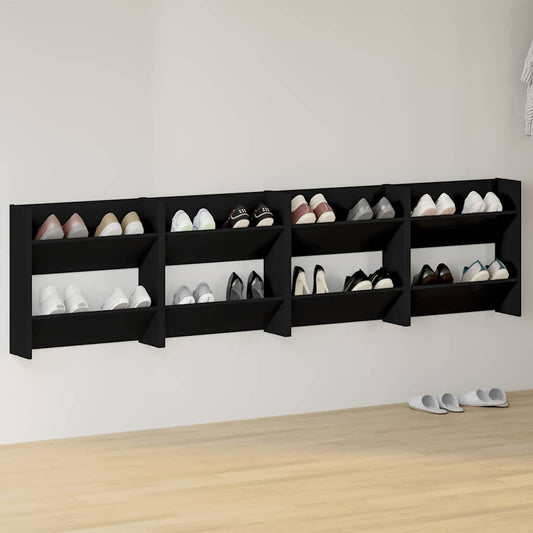 Wall Shoe Cabinets 4 pcs Black 60x18x60 cm Engineered Wood