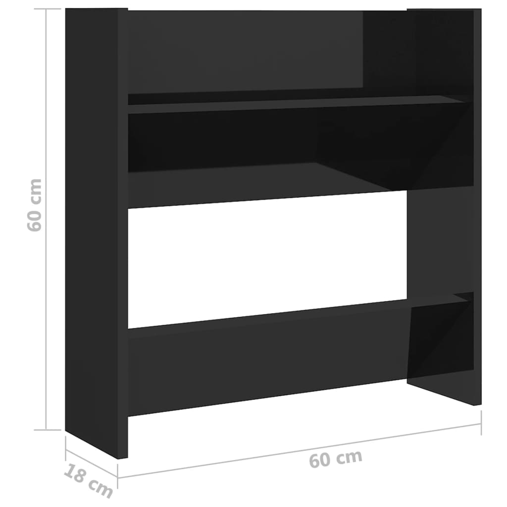 Wall Shoe Cabinet High Gloss Black 60x18x60 cm Engineered Wood