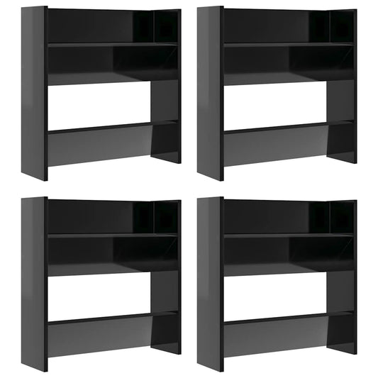 Wall Shoe Cabinet | Set of 4 | High gloss black | Engineered wood
