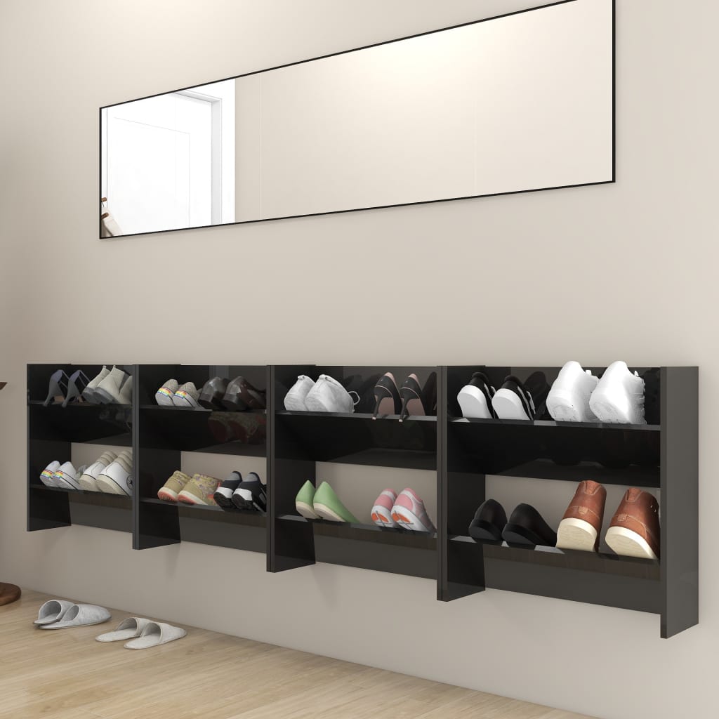 Wall Shoe Cabinets 4 pcs High Gloss Black 60x18x60 cm Engineered Wood