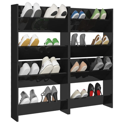 Wall Shoe Cabinets 4 pcs High Gloss Black 60x18x60 cm Engineered Wood