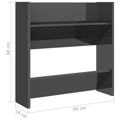 Wall Shoe Cabinet High Gloss Grey 60x18x60 cm Engineered Wood