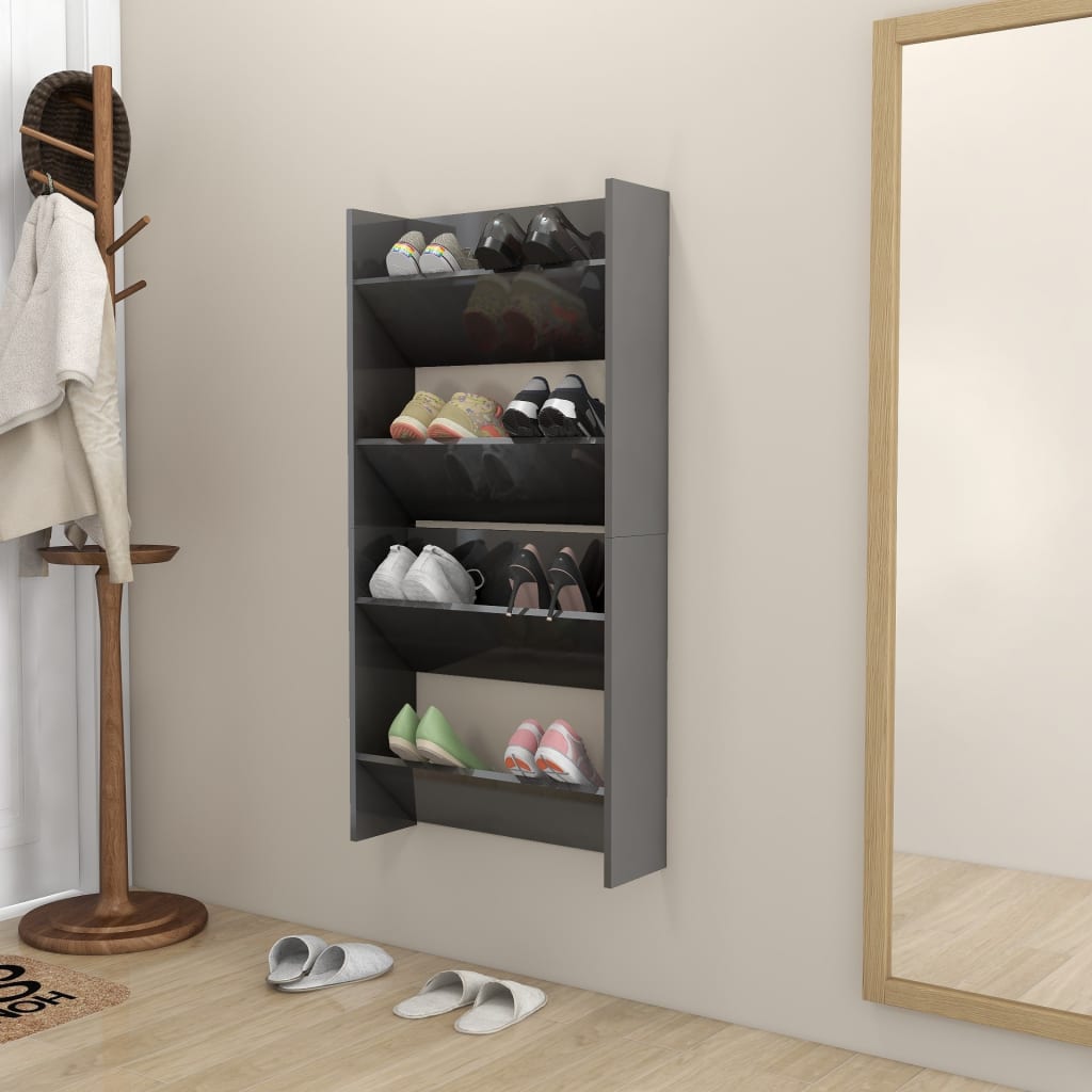 Wall Shoe Cabinets 2 pcs High Gloss Grey 60x18x60 cm Engineered Wood