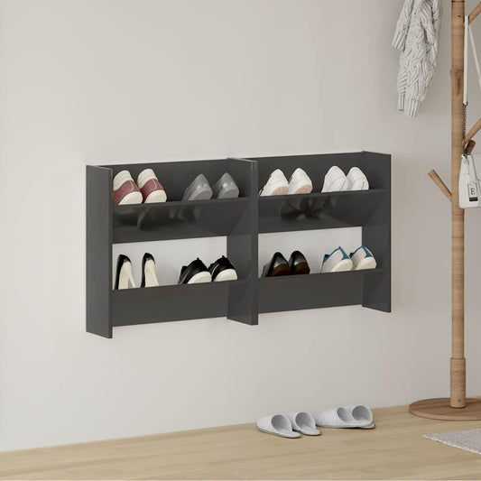Wall Shoe Cabinets 2 pcs High Gloss Grey 60x18x60 cm