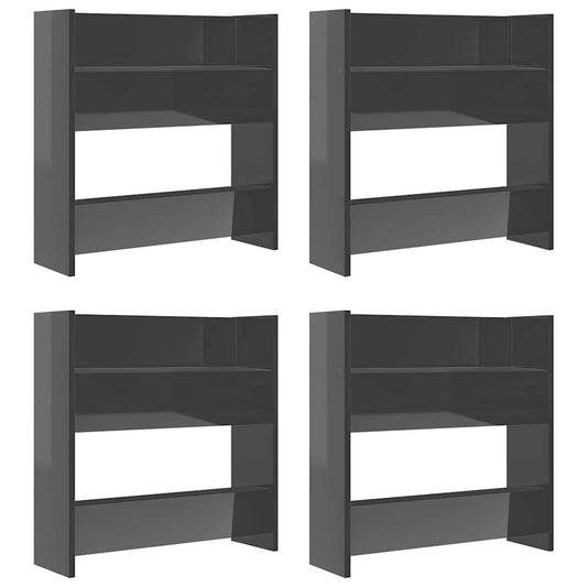 Wall Shoe Cabinet | Set of 4 | High gloss grey | Engineered wood