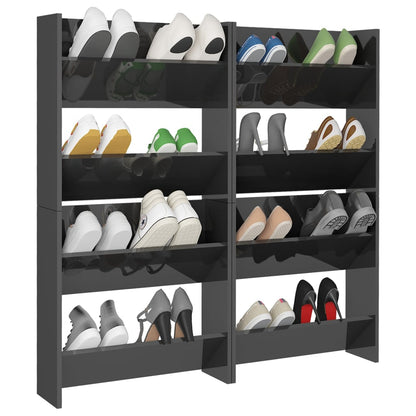 Wall Shoe Cabinets 4 pcs High Gloss Grey 60x18x60 cm Engineered Wood