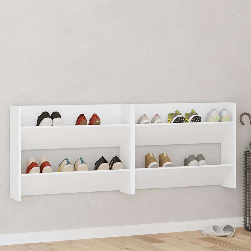Wall Shoe Cabinet 2 pcs White 80x18x60 cm Engineered Wood