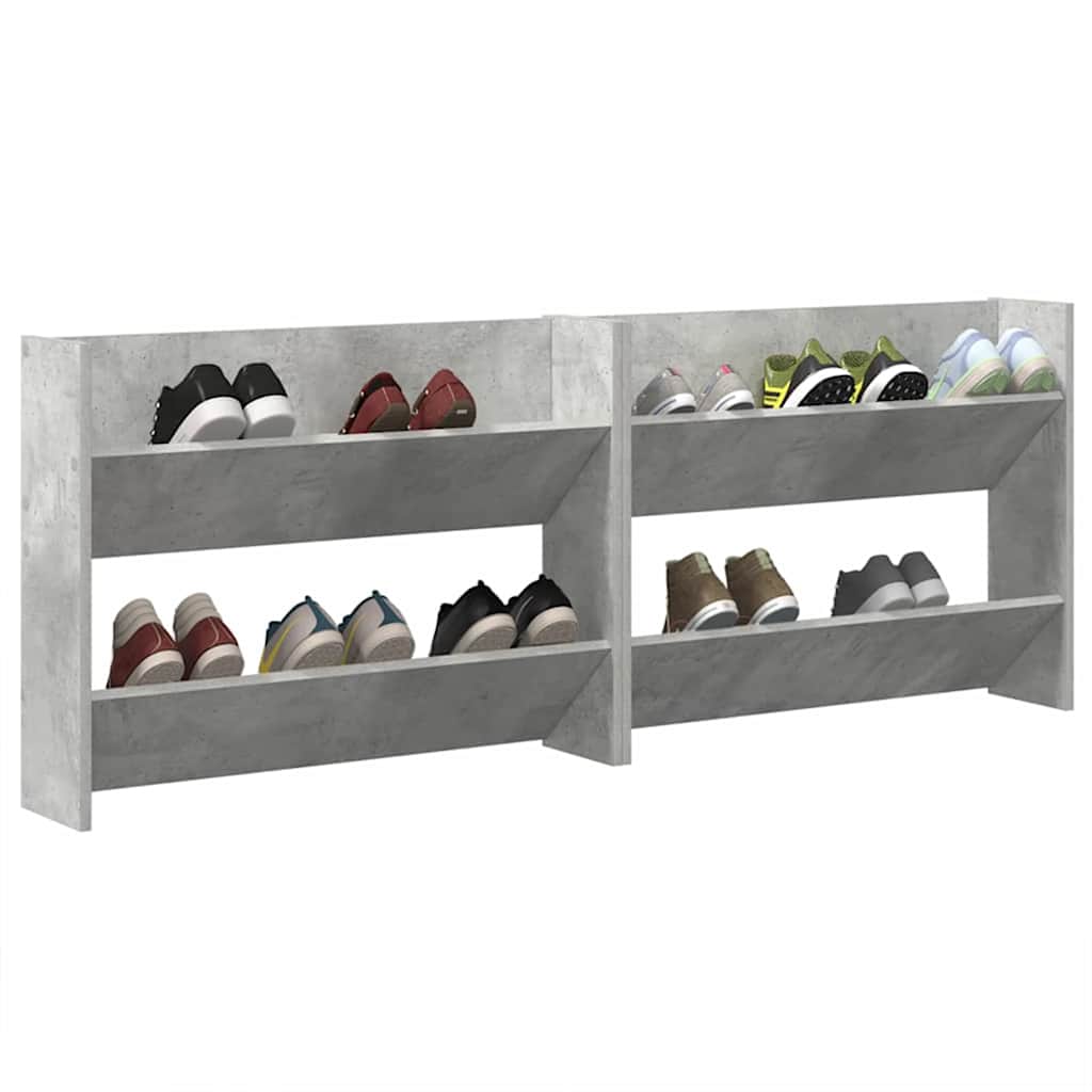 Wall Shoe Cabinets 2 pcs Concrete Grey 80x18x60 cm Engineered Wood