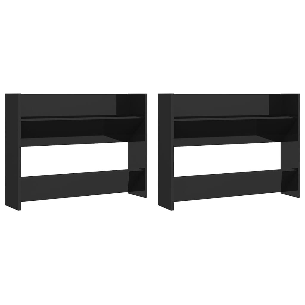 Wall Shoe Cabinets 2 pcs High Gloss Black 80x18x60 cm Engineered Wood