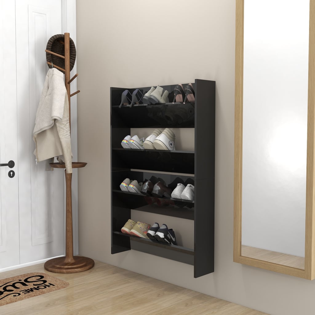 Wall Shoe Cabinets 2 pcs High Gloss Black 80x18x60 cm Engineered Wood