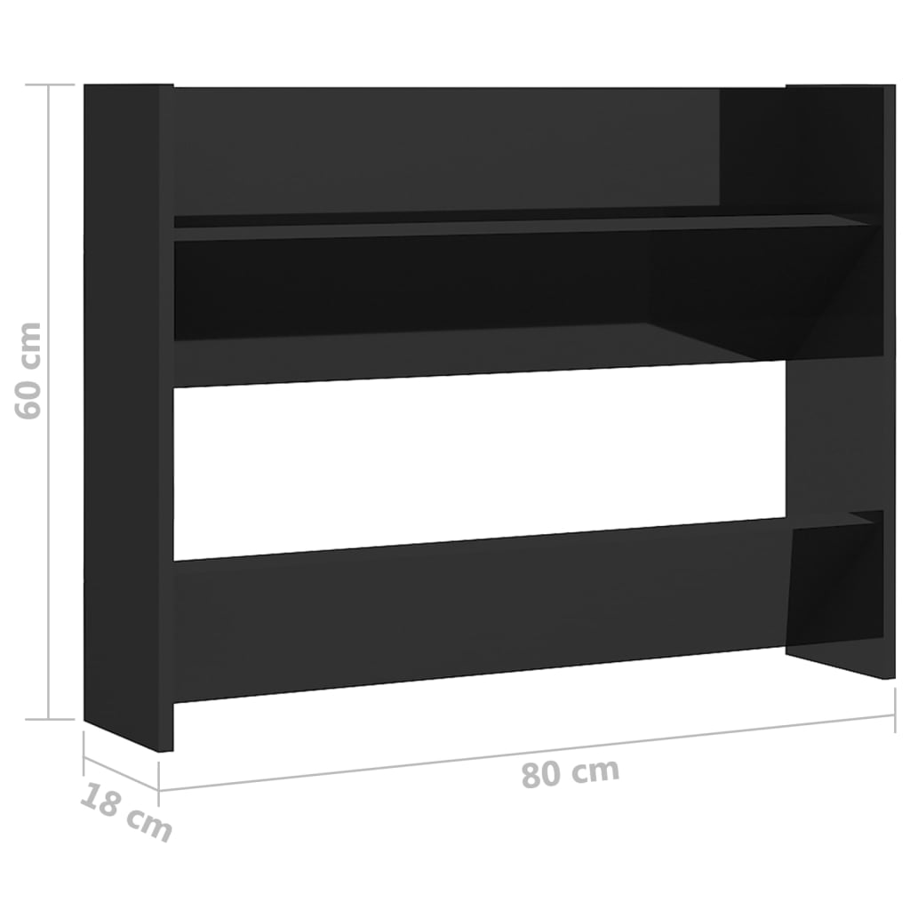 Wall Shoe Cabinets 2 pcs High Gloss Black 80x18x60 cm Engineered Wood