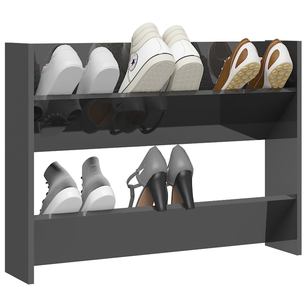 Wall Shoe Cabinet High Gloss Grey 80x18x60 cm Engineered Wood