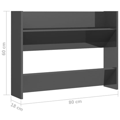 Wall Shoe Cabinet High Gloss Grey 80x18x60 cm Engineered Wood