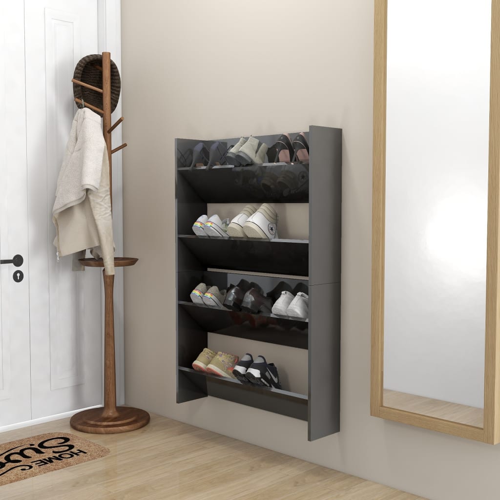 Wall Shoe Cabinets 2 pcs High Gloss Grey 80x18x60 cm Engineered Wood