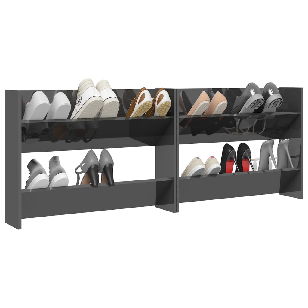 Wall Shoe Cabinets 2 pcs High Gloss Grey 80x18x60 cm Engineered Wood