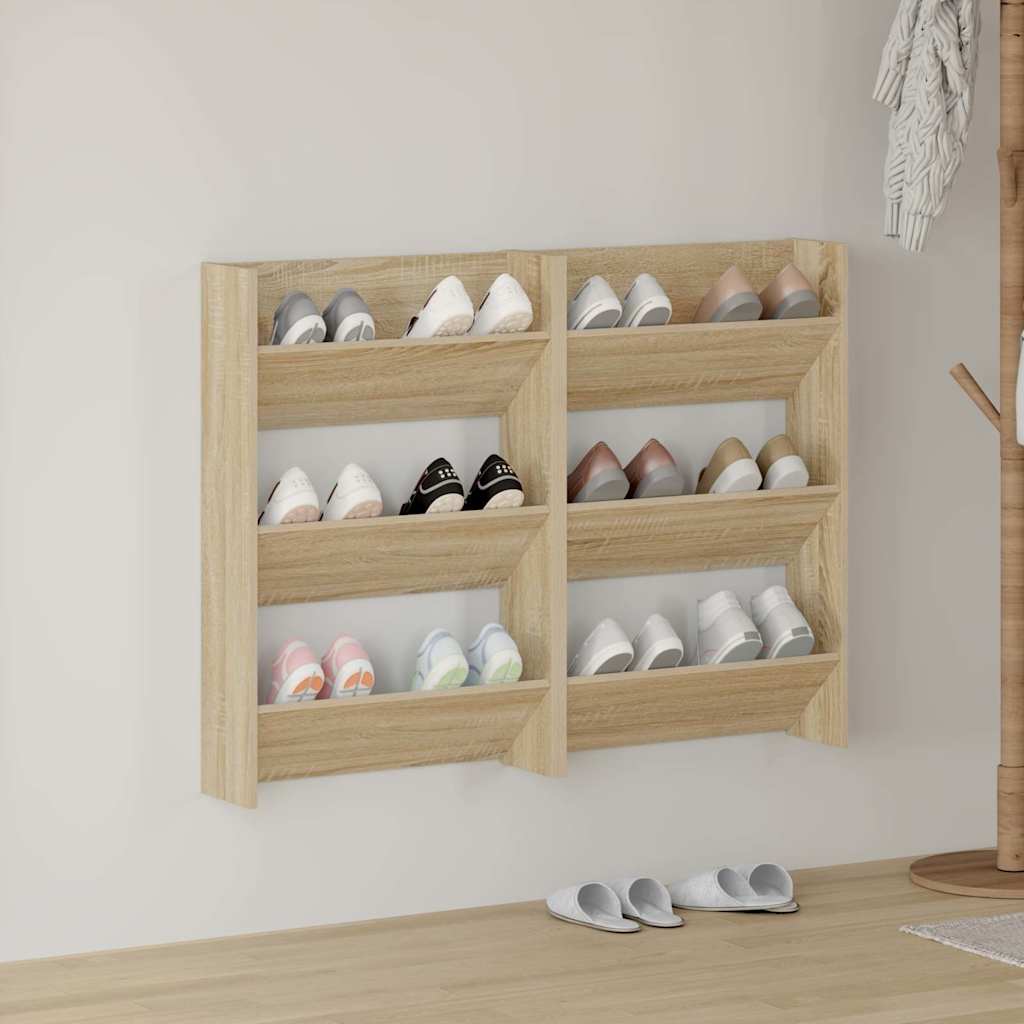 Wall Shoe Cabinets 2 pcs  Sonoma Oak 60x18x90 cm Engineered Wood